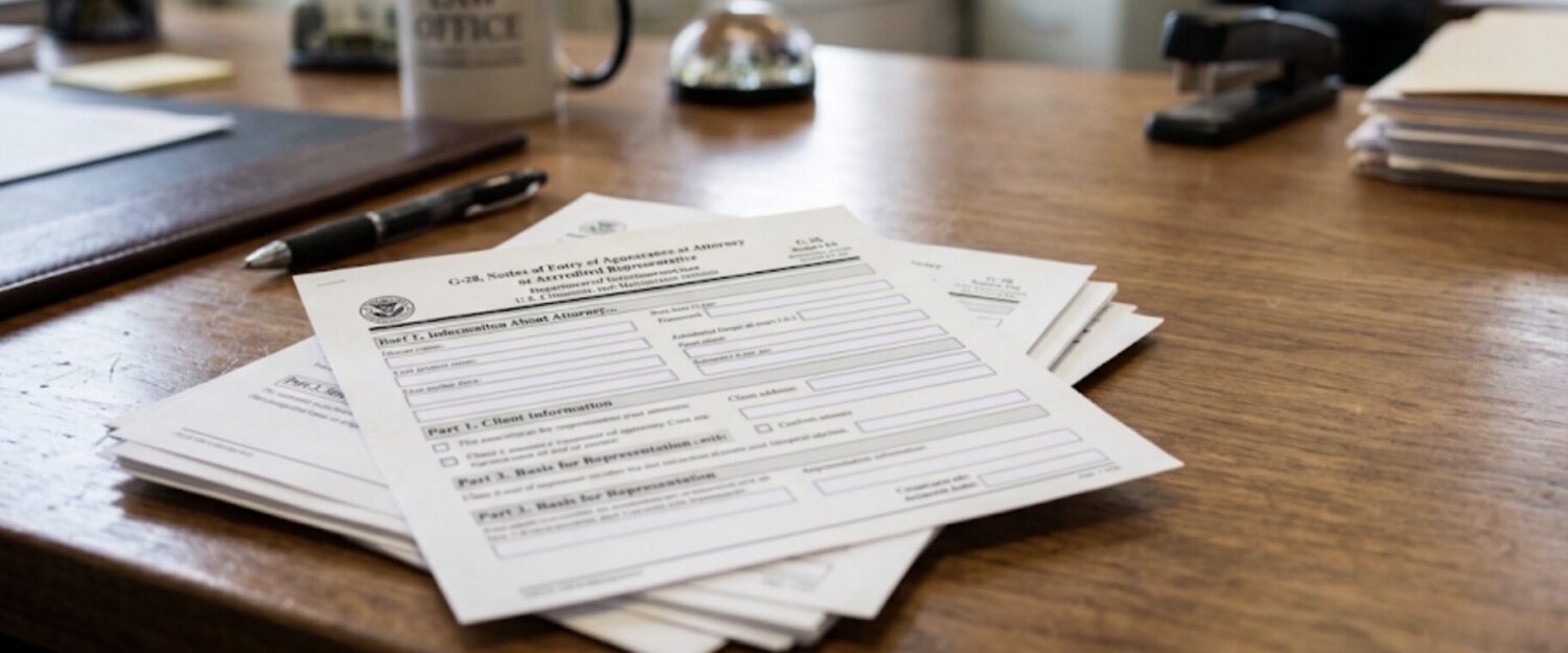 G-28 forms sitting on desk
