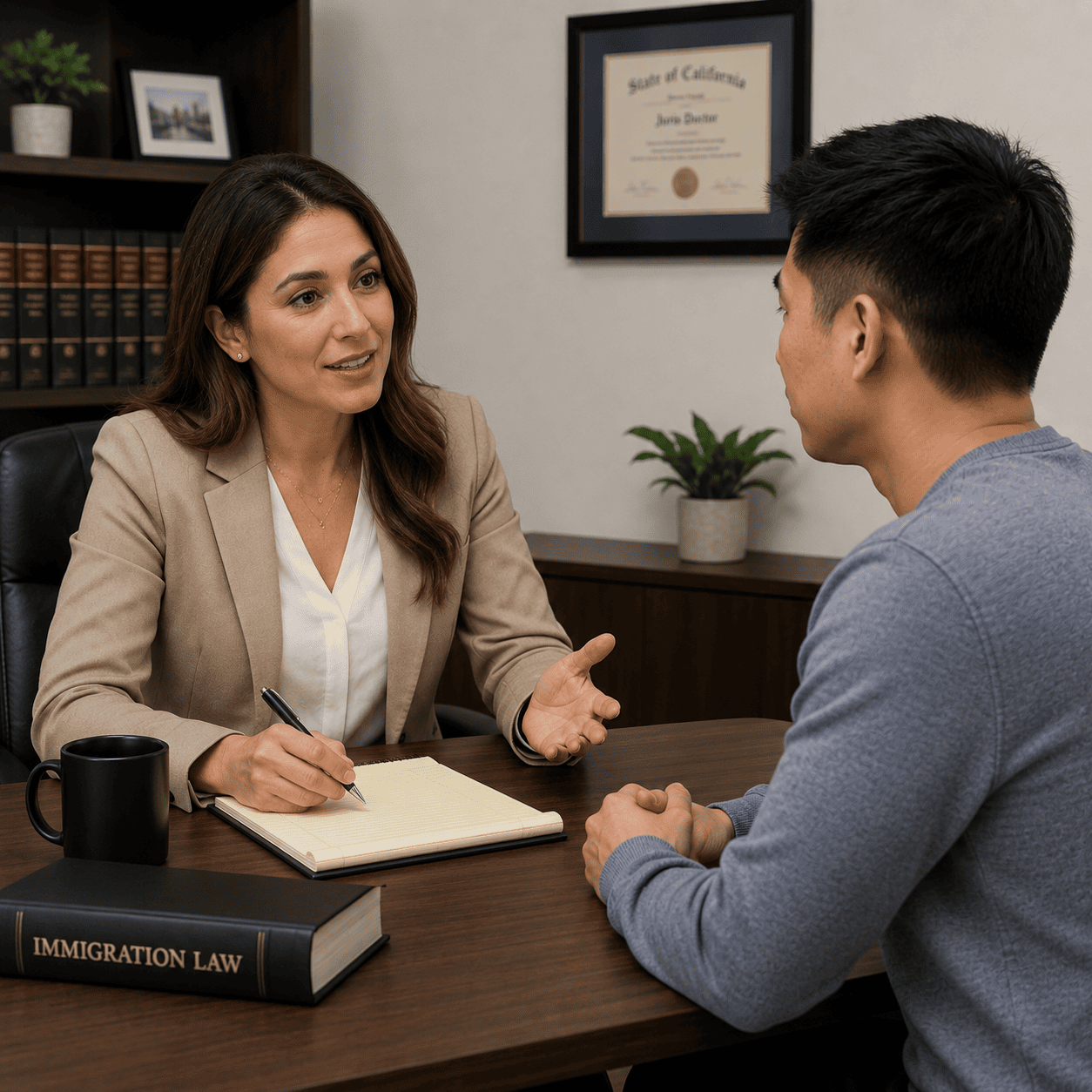 Find Representation for Someone Detained by ICE Immigration attorney meeting with client