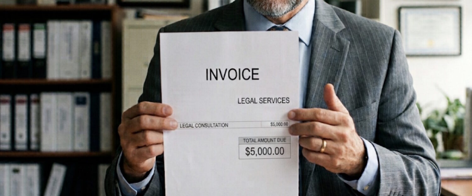 Man holding invoice for legal services