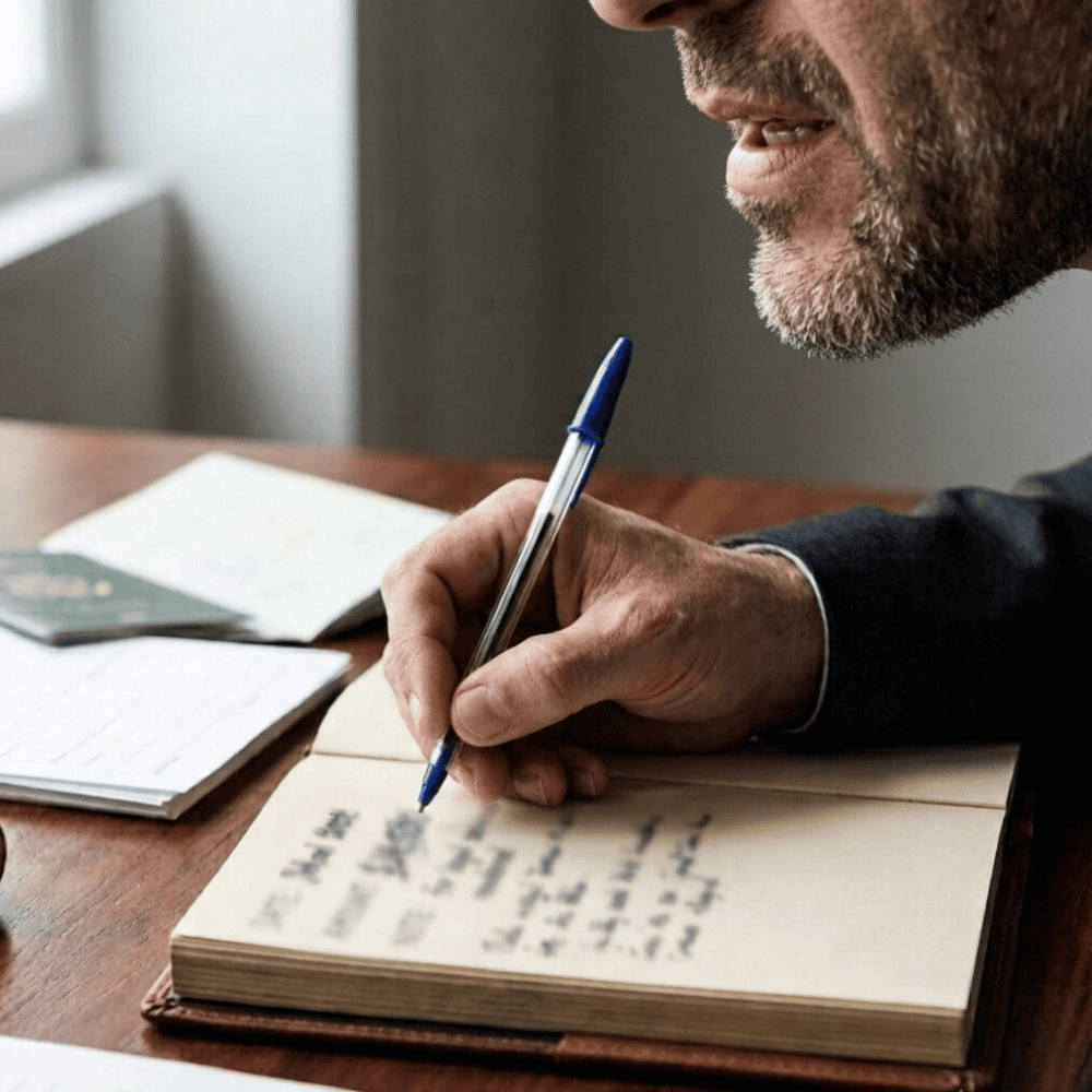 Man writing in notebook